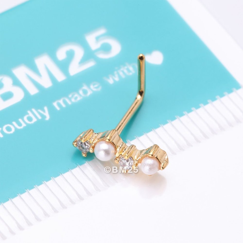 Golden Brilliant Sparkle ZigZag Pearlescent Multi-Gem L-Shaped Nose Ring
